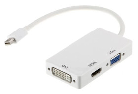 AUDA CableTime Adapter mini DisplayPort - HDMI + SVGA (D-Sub 15-pin) + DVI-I (24+5pin) Full HD (wtyk / 3x gniazdo) biały 15cm