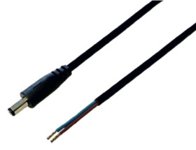 DC connection cable, 500 mm, black, coupling 2.5 x 5.5 mm, straight to open end, 075187