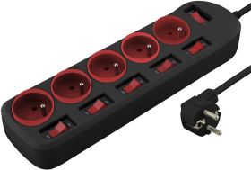 Listwa antyprzepiÄciowa 5 gniazd 1.5m czarno - czerwona