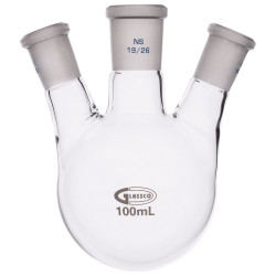 Glassco Round Bottom Flask Three Necks 100ml Centre Neck 19/26 Angled 14/23