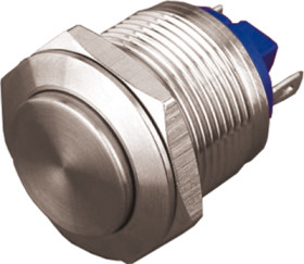 Vandal-proof pushbutton, 1 pole, silver, unlit , 2 A/36 V, mounting Ø 19 mm, IP65, PAV19ANHS0N