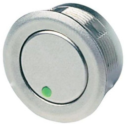 Vandal-proof pushbutton, 1 pole, silver, illuminated  (green), 0.125 A/48 V, mounting Ø 19 mm, IP67, 1241.2856