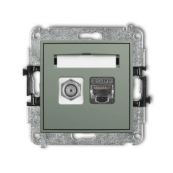 MINI Mechanizm gniazda antenowego poj. typu F (SAT) + gniazda komp. poj. 1xRJ45, kat. 6 ekranowany, 8-stykowy szałwiowy 61MGFK-5