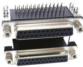 Złącze D-Sub 25-pinowe Żeński Kąt Proste Przewlekany raster 2.77mm Złoto na niklu