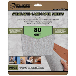 Rollingdog 09653 Stearated Sanding Sheets, 230 x 280mm, 80 Grit (Pack of 10)
