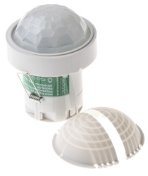 Detektor ruchu PIR o wysokiej czułości, 230 V AC, zasięg 40 m, montaż Sufit, Ø 88mm, Certyfikat CE, EMC-2004/108/WE,