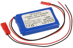 Akumulator; Li-Po; LP453350-2S1P; 7,4V; 800mAh; 9x33x50mm; Zabezpieczenie PCM; konektor+ gniazdo 2,54*2piny; AKYGA; RoHS