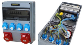 Rozdzielnica przemysłowa 40A, ERP40AB1pl - przelotowa, gniazda: 1x CEE 32A, 1x CEE 16A, 4x GS 230V, wyłącznik różnicowoprądowy