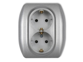 TREND Gniazdo podwójne z uziemieniem schuko (przesłony torów prądowych) srebrny metalik 7GP-2sp KARLIK