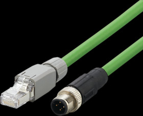 Sensor actuator cable, M12 cable plug, straight, D to RJ45 plug, straight, 4 pole, 10 m, PVC, green, 1 A, E12204