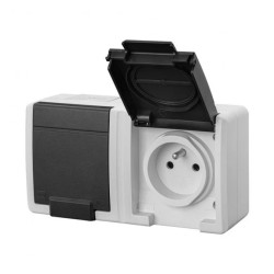 AQUANT 2K gniazdo natynkowe podwójne z uziemieniem 2x2P+Z IP55 szary 5042-10