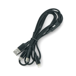 Przewód Rebel 3w1 USB typ A - microUSB, USB typ C, Lightning - czarny, materiałowy oplot - 1m
