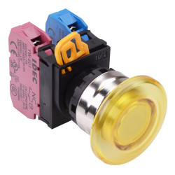 YW4L-A4E11Q0Y Yellow 22mm Metal Bezel Mushroom Maintained Push Button Switch 1NO-1NC IP65 IDEC