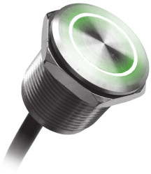 Piezo switch, On-Off, mounting Ø 22 mm, illuminated, green, stainless steel, IP68/IP69K, MPZI022/F/GN/24