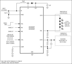 High-Efficiency, 26V Step-Up Converters for Main and Subdisplays Using OLEDs and/or White LEDs
