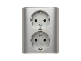 SIMON 54 Gniazdo podwójne z uziemieniem schuko z przesłonami torów prądowych wersja skandynawska szybkozłącza srebrny mat EGSZ2S
