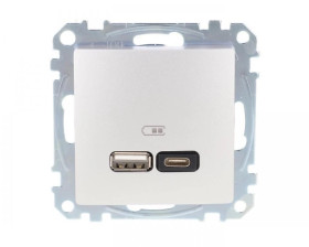 Gniazdo ładowania USB typ A+C 2,4A, srebrne aluminium, Sedna Design i Elements SDD113402