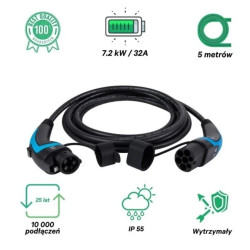 Przewód ładowania 22kW/32A/3f -Type2-Type2 5m czarny