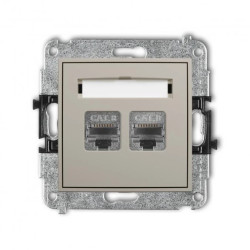 MINI Mechanizm gniazda komputerowego podwójnego 2xRJ45, kat. 8, ekranowany, 8-stykowy taupe 60MGK-12