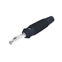 Wtyk izolowany 4mm z otworem 4mm i boczną sprężyną dociskową, przykręcany 16A, czarny