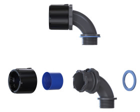 Łącznik do kanałów kablowych Flexicon gwint M20 21mm Kolanko 90° Nylon 66 IP66, IP67, IP68, IP69 Czarny, szary