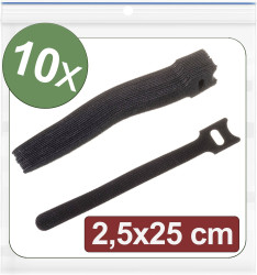 Quadrios 24CA316 Opaska kablowa na rzepy do wiązania element z pętelkami i haczykami (D x S) 250 mm x 25 mm czarny 10 sz