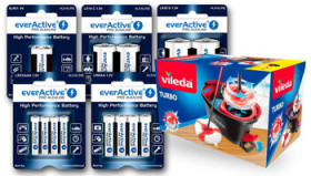 Baterie alkaliczne everActive Pro Alkaline 288szt LR6, 288szt LR03, 20szt 6LR61, 24szt LR14, 24szt LR20 + Mop Vileda