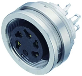 Panel socket, 2 pole, solder connection, screw locking, straight, 09 0104 09 02