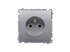 SIMON BASIC Gniazdo pojedyncze z uziemieniem (moduł) 16A 250V z przesłonami torów prądowych szybkozłącza stal inox BMGZ1CZ.01/21