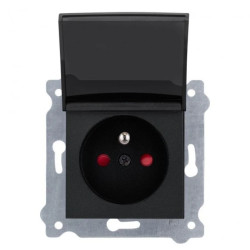 Gniazdo z uziemieniem (Typ E) przesłonami torów prądowych i pokrywą gniazda 16A 250V Czarny Metalik 247/14E EXEN