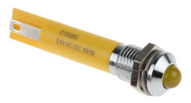 Lampka kontrolna do montażu panelowego 24V ac, Żółta 8mm LED Chrom Końcówka lutownicza RS PRO