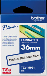 TZE-M961 laminated tape, black on silver, 36mm