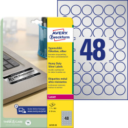 Avery-Zweckform L6129-20 Etykiety do szyldów opisowych Ø 30 mm Folia poliestrowa srebrny 960 szt. Trwały Drukarka Lasero