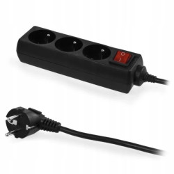 Przedłużacz elektryczny Listwa zasilająca na 3 gniazda 2P+Z z wyłącznikiem czarna 3m ECO PLASTROL