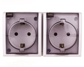 Simon Aquarius Gniazdo hermetyczne podwójne z/u Schuko IP54 z klapką dymną białe AQGSz1-2/11a