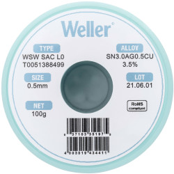 Weller T0051388499 Solder Lead-Free Reel Sn3.0Ag0.5Cu 100g 0.5mm Quick Wetting