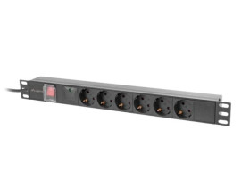 Listwa zasilająca rack pdu 19 lanberg 1u 16a 6x schuko 2m czarna c14 PDU-06F-0200-IEC-BK