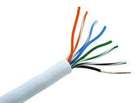 Przewód; do transmisji danych; U/UTP; 8x0,25mm2; drut; Cu; szary; PVC; okrągły; skrętka kat. 5e; 50V; szpula 305m; Madex; RoHS