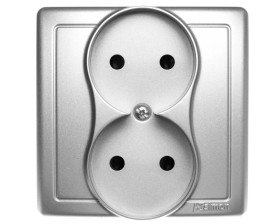 Simon Basic Gniazdo podwójne b/u z przesłonami torów 16A 250V srebrny mat BMG2z/43