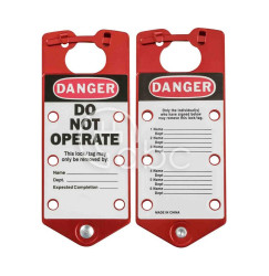 Grupowa blokada klamrowa LOTO z etykietą, czerwona (5 szt.), 065970