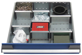 Zestaw przegródek Przód-tył, lewo-prawo Srebrny Galvanised Steel for use with Szuflada 100 mm, szafka Cubio 525 w x 525