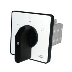 Łącznik krzywkowy 1-0-2 3-fazowy przełącznik zasilania (do agregatu generatora) 63A 500V z dźwignią oraz szyldem SEZ 0496