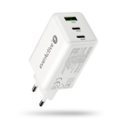 OUTLET Ładowarka sieciowa everActive GaN SC-655Q z gniazdem USB oraz 2x USB-C PD PPS QC4+ 65W