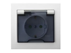 KIER Gniazdo pojedyncze z uziemieniem schuko z przesłonami biały klapka dymna GPH-1WSP/00/d OSPEL