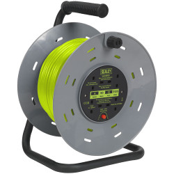 Sealey BCR50G 50m Cable Reel with Thermal Trip 4 x 230V - Hi-Vis Green