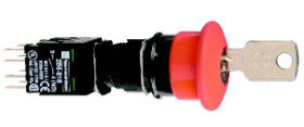 Napęd przycisku. O16 zat.awar.czerw.O30 z dział.zapadk. i blok.odrygl. klucz. 1NO+2NC XB6AS9349B