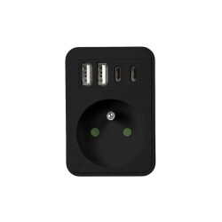 Rozgałęźnik elektryczny R-1 1gn. z.u. + 2xUSB + 2xUSB-C czarny / Lx9605