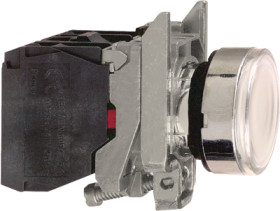 Pushbutton, illuminable, groping, 1 Form A (N/O) + 1 Form B (N/C), waistband round, white, front ring silver, mounting Ø 22 mm,