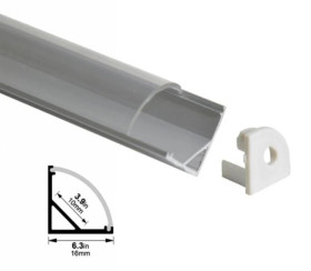 Profil LED kątowy anod. aluminium 2m z kloszem, zaślepkami i uchwytami, dla taśm do 10mm