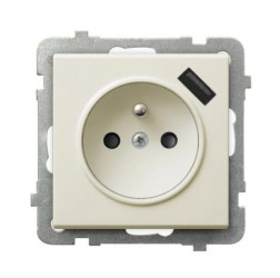 Sonata Gniazdo pojedyncze z uziemieniem z przesłonami torów prądowych z ładowarką USB ecru GP-1RZPUSB/m/27
